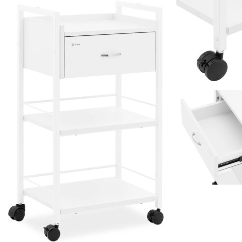 Wózek pomocnik kosmetyczny fryzjerski 1 szuflada 3 półki 47 x 33 x 84 cm - biały Wózek pomocnik kosmetyczny fryzjerski 1 szuflada 3 półki 47 x 33 x 84 cm - biały