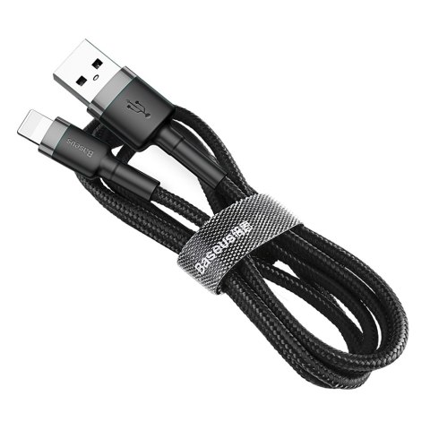 Wytrzymały kabel w oplocie do iPhone USB - Lightning QC3.0 2.4A 1m czarno-szary Wytrzymały kabel w oplocie do iPhone USB - Lightning QC3.0 2.4A 1m czarno-szary