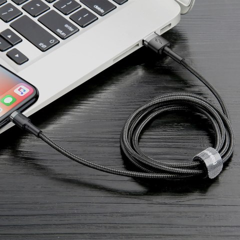 Wytrzymały kabel w oplocie do iPhone USB - Lightning QC3.0 2.4A 1m czarno-szary Wytrzymały kabel w oplocie do iPhone USB - Lightning QC3.0 2.4A 1m czarno-szary