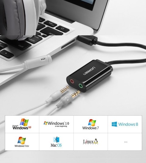 Zewnętrzna karta dźwiękowa muzyczna adapter USB - 3.5mm mini jack kabel 15cm czarny Zewnętrzna karta dźwiękowa muzyczna adapter USB - 3.5mm mini jack kabel 15cm czarny
