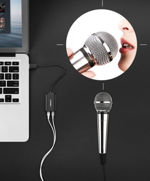 Zewnętrzna karta dźwiękowa muzyczna adapter USB - 3.5mm mini jack kabel 15cm czarny Zewnętrzna karta dźwiękowa muzyczna adapter USB - 3.5mm mini jack kabel 15cm czarny