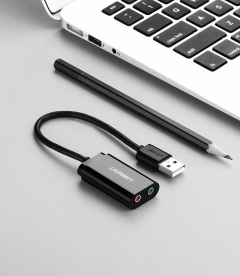 Zewnętrzna karta dźwiękowa muzyczna adapter USB - 3.5mm mini jack kabel 15cm czarny Zewnętrzna karta dźwiękowa muzyczna adapter USB - 3.5mm mini jack kabel 15cm czarny