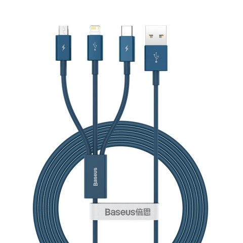 3w1 kabel przewód uniwersalny USB - Lightning / USB-C / micro USB 3.5A 1.5m niebieski 3w1 kabel przewód uniwersalny USB - Lightning / USB-C / micro USB 3.5A 1.5m niebieski