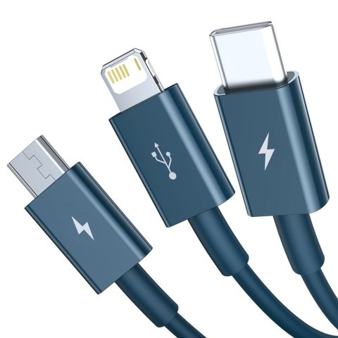 3w1 kabel przewód uniwersalny USB - Lightning / USB-C / micro USB 3.5A 1.5m niebieski 3w1 kabel przewód uniwersalny USB - Lightning / USB-C / micro USB 3.5A 1.5m niebieski