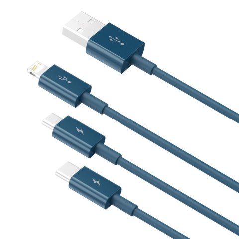 3w1 kabel przewód uniwersalny USB - Lightning / USB-C / micro USB 3.5A 1.5m niebieski 3w1 kabel przewód uniwersalny USB - Lightning / USB-C / micro USB 3.5A 1.5m niebieski