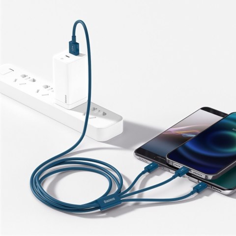 3w1 kabel przewód uniwersalny USB - Lightning / USB-C / micro USB 3.5A 1.5m niebieski 3w1 kabel przewód uniwersalny USB - Lightning / USB-C / micro USB 3.5A 1.5m niebieski