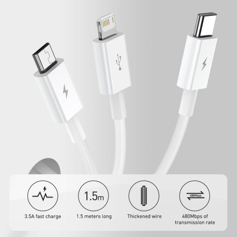 3w1 kabel przewód uniwersalny USB - Lightning / USB-C / micro USB 3.5A 1.5m niebieski 3w1 kabel przewód uniwersalny USB - Lightning / USB-C / micro USB 3.5A 1.5m niebieski