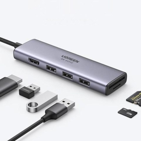 6w1 wielofunkcyjny HUB USB-C - 3x USB HDMI 4K czytnik kart SD i TF szary 6w1 wielofunkcyjny HUB USB-C - 3x USB HDMI 4K czytnik kart SD i TF szary
