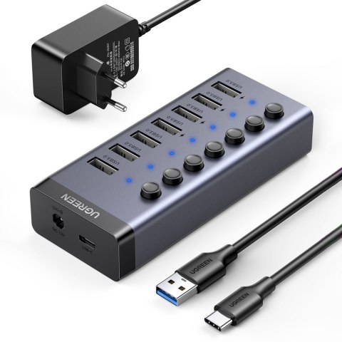 7w1 Wielofunkcyjny HUB rozdzielacz USB-C - 7x USB 3.0 PD DC 12V szary 7w1 Wielofunkcyjny HUB rozdzielacz USB-C - 7x USB 3.0 PD DC 12V szary
