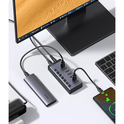 7w1 Wielofunkcyjny HUB rozdzielacz USB-C - 7x USB 3.0 PD DC 12V szary 7w1 Wielofunkcyjny HUB rozdzielacz USB-C - 7x USB 3.0 PD DC 12V szary