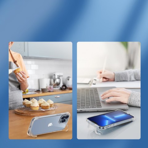 Etui pokrowiec do iPhone 13 Pro pancerna obudowa z haczykami podstawką przezroczysty Etui pokrowiec do iPhone 13 Pro pancerna obudowa z haczykami podstawką przezroczysty