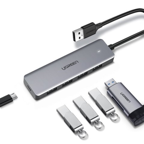 HUB Rozdzielacz portów USB - 4x USB 3.2 z portem zasilania micro USB szary HUB Rozdzielacz portów USB - 4x USB 3.2 z portem zasilania micro USB szary