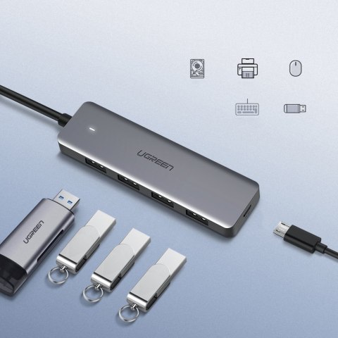 HUB Rozdzielacz portów USB - 4x USB 3.2 z portem zasilania micro USB szary HUB Rozdzielacz portów USB - 4x USB 3.2 z portem zasilania micro USB szary