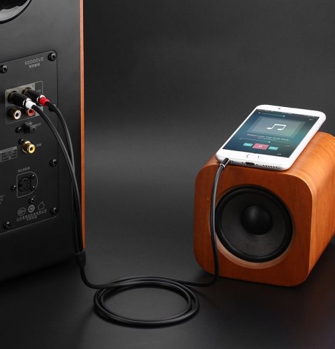 Kabel przewód audio 3.5mm mini jack - 2RCA 2m czarny Kabel przewód audio 3.5mm mini jack - 2RCA 2m czarny