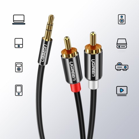 Kabel przewód audio 3.5mm mini jack - 2RCA 2m czarny Kabel przewód audio 3.5mm mini jack - 2RCA 2m czarny