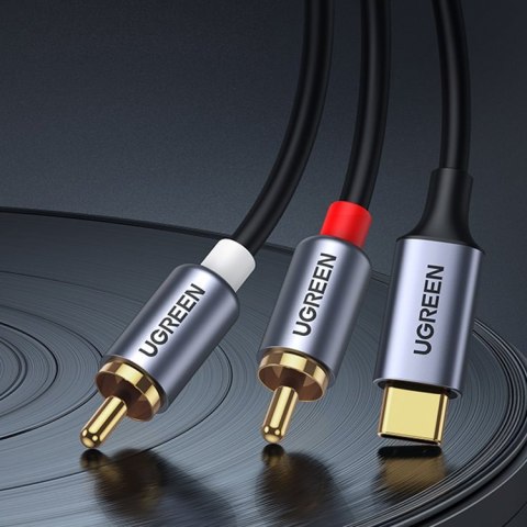 Kabel przewód audio dźwiękowy USB-C męski - 2RCA męski 1.5m szary Kabel przewód audio dźwiękowy USB-C męski - 2RCA męski 1.5m szary