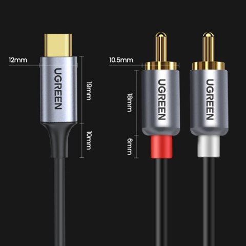 Kabel przewód audio dźwiękowy USB-C męski - 2RCA męski 1.5m szary Kabel przewód audio dźwiękowy USB-C męski - 2RCA męski 1.5m szary