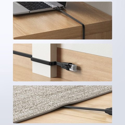 Płaski kabel sieciowy patchcord LAN RJ45 Ethernet Cat. 6 10m czarny Płaski kabel sieciowy patchcord LAN RJ45 Ethernet Cat. 6 10m czarny