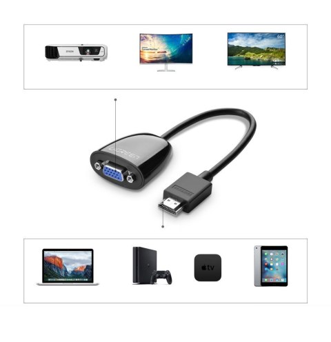 Przejściówka adapter przewód z HDMI męski do VGA żeński FHD czarny Przejściówka adapter przewód z HDMI męski do VGA żeński FHD czarny