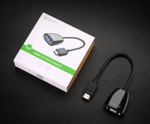 Przejściówka adapter przewód z HDMI męski do VGA żeński FHD czarny Przejściówka adapter przewód z HDMI męski do VGA żeński FHD czarny