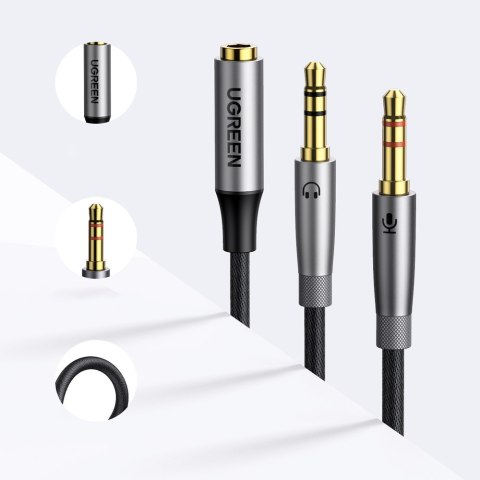 Rozdzielacz kabla AUX 3.5 mm żeński do słuchawek i mikrofonu męski 20cm czarny Rozdzielacz kabla AUX 3.5 mm żeński do słuchawek i mikrofonu męski 20cm czarny