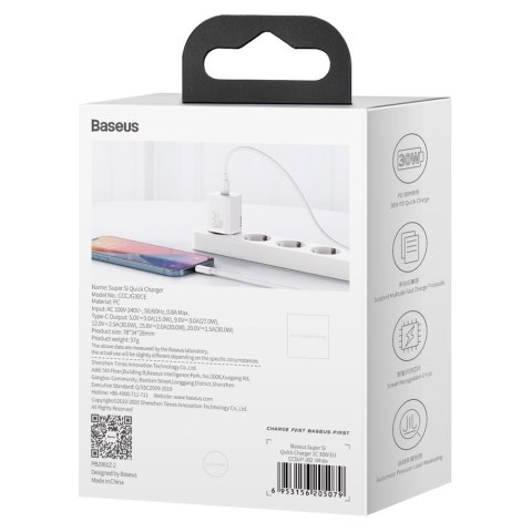 Super szybka ładowarka sieciowa Si 1C USB-C 30W PD QC biały Super szybka ładowarka sieciowa Si 1C USB-C 30W PD QC biały