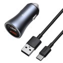 Szybka ładowarka samochodowa 2x USB 40W QC SCP FCP AFC + kabel USB-C szary Szybka ładowarka samochodowa 2x USB 40W QC SCP FCP AFC + kabel USB-C szary