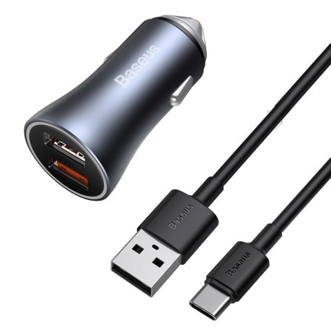 Szybka ładowarka samochodowa 2x USB 40W QC SCP FCP AFC + kabel USB-C szary Szybka ładowarka samochodowa 2x USB 40W QC SCP FCP AFC + kabel USB-C szary
