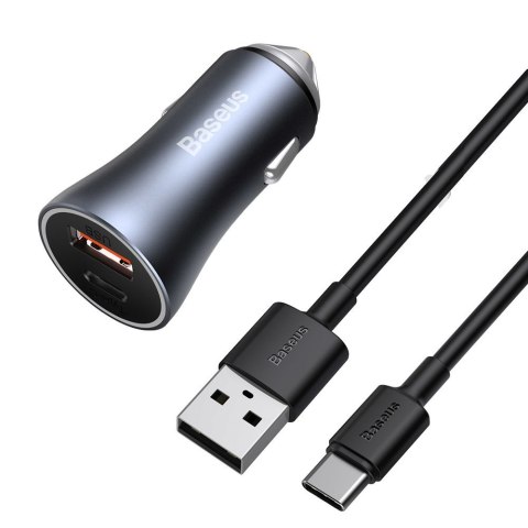 Szybka ładowarka samochodowa 40W PD QC USB-C / USB + kabel USB-C szary Szybka ładowarka samochodowa 40W PD QC USB-C / USB + kabel USB-C szary