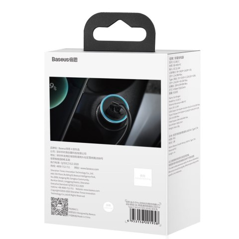 Szybka ładowarka samochodowa 40W PD QC USB-C / USB + kabel USB-C szary Szybka ładowarka samochodowa 40W PD QC USB-C / USB + kabel USB-C szary