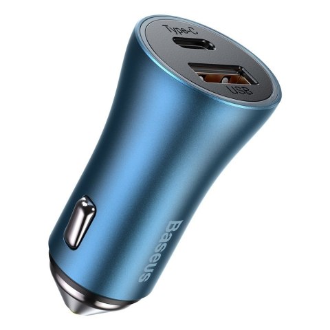 Szybka ładowarka samochodowa 40W PD QC USB-C / USB + kabel do iPhone niebieski Szybka ładowarka samochodowa 40W PD QC USB-C / USB + kabel do iPhone niebieski