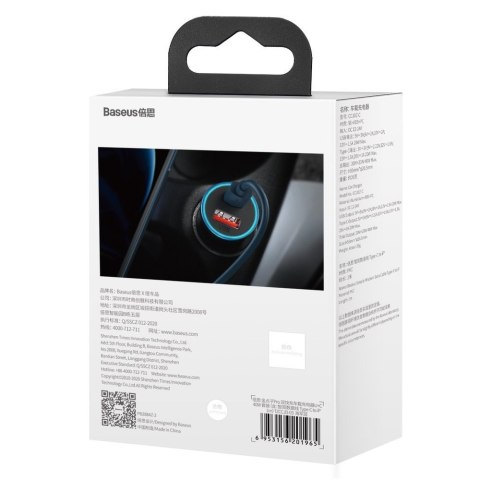 Szybka ładowarka samochodowa 40W PD QC USB-C / USB + kabel do iPhone niebieski Szybka ładowarka samochodowa 40W PD QC USB-C / USB + kabel do iPhone niebieski