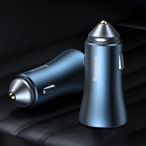 Szybka ładowarka samochodowa 40W PD QC USB-C / USB + kabel do iPhone niebieski Szybka ładowarka samochodowa 40W PD QC USB-C / USB + kabel do iPhone niebieski