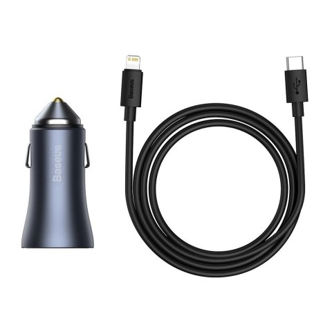 Szybka ładowarka samochodowa USB-C USB 40W PD QC SCP FCP AFC + kabel USB-C - Lightning szary Szybka ładowarka samochodowa USB-C USB 40W PD QC SCP FCP AFC + kabel USB-C - Lightning szary