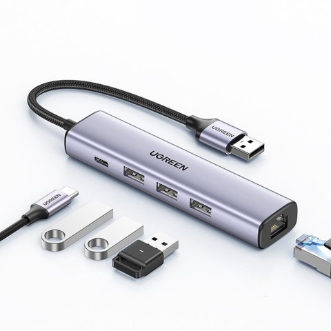 Wielofunkcyjny HUB adapter rozdzielacz USB 3.0 - 3x USB Ethernet RJ-45 USB-C PD szary Wielofunkcyjny HUB adapter rozdzielacz USB 3.0 - 3x USB Ethernet RJ-45 USB-C PD szary