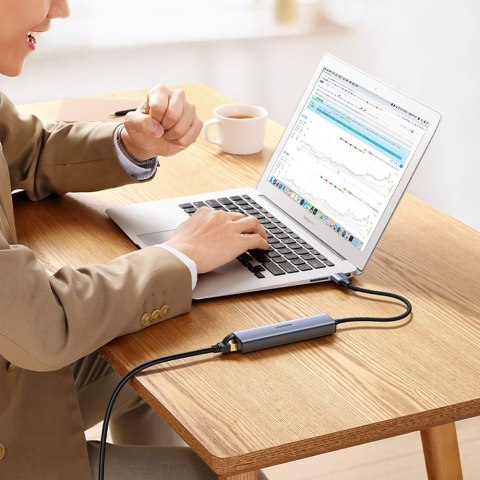 Wielofunkcyjny HUB adapter rozdzielacz USB 3.0 - 3x USB Ethernet RJ-45 USB-C PD szary Wielofunkcyjny HUB adapter rozdzielacz USB 3.0 - 3x USB Ethernet RJ-45 USB-C PD szary