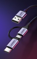 2w1 Kabel przewód w mocnym oplocie USB - microUSB + USB-C 1m 2.4A czarny 2w1 Kabel przewód w mocnym oplocie USB - microUSB + USB-C 1m 2.4A czarny