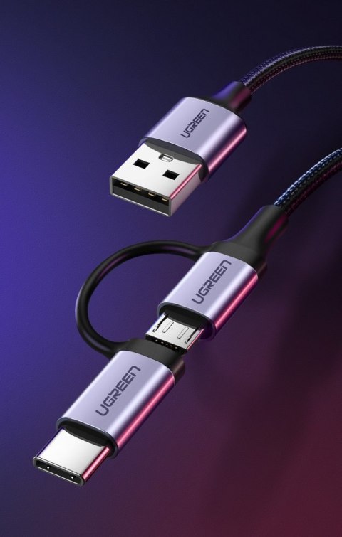 2w1 Kabel przewód w mocnym oplocie USB - microUSB + USB-C 1m 2.4A czarny 2w1 Kabel przewód w mocnym oplocie USB - microUSB + USB-C 1m 2.4A czarny