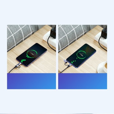 2w1 Kabel przewód w mocnym oplocie USB - microUSB + USB-C 1m 2.4A czarny 2w1 Kabel przewód w mocnym oplocie USB - microUSB + USB-C 1m 2.4A czarny