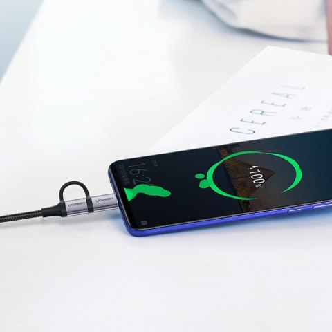 2w1 Kabel przewód w mocnym oplocie USB - microUSB + USB-C 1m 2.4A czarny 2w1 Kabel przewód w mocnym oplocie USB - microUSB + USB-C 1m 2.4A czarny