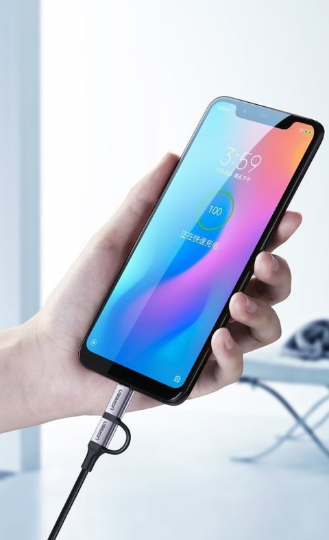 2w1 Kabel przewód w mocnym oplocie USB - microUSB + USB-C 1m 2.4A czarny 2w1 Kabel przewód w mocnym oplocie USB - microUSB + USB-C 1m 2.4A czarny