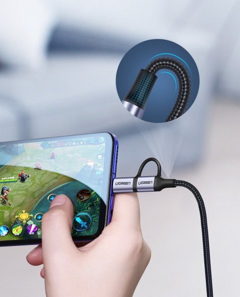 2w1 Kabel przewód w mocnym oplocie USB - microUSB + USB-C 1m 2.4A czarny 2w1 Kabel przewód w mocnym oplocie USB - microUSB + USB-C 1m 2.4A czarny