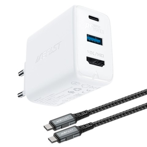 2w1 Ładowarka sieciowa z kablem USB-C + przejściówka adapter USB-C - HDMI 4K biały 2w1 Ładowarka sieciowa z kablem USB-C + przejściówka adapter USB-C - HDMI 4K biały