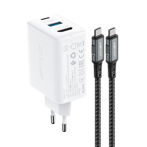 2w1 Ładowarka sieciowa z kablem USB-C + przejściówka adapter USB-C - HDMI 4K biały 2w1 Ładowarka sieciowa z kablem USB-C + przejściówka adapter USB-C - HDMI 4K biały