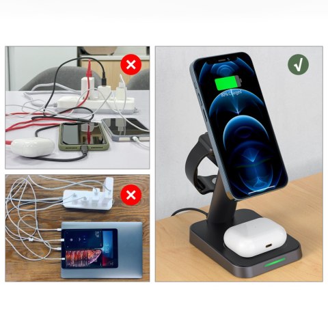 3w1 Ładowarka Qi 15W z uchwytem magnetycznym do iPhone Apple Watch i AirPods czarny 3w1 Ładowarka Qi 15W z uchwytem magnetycznym do iPhone Apple Watch i AirPods czarny