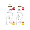 3w1 Samochodowy zestaw do ładowania telefonów + kabel biały 3w1 Samochodowy zestaw do ładowania telefonów + kabel biały
