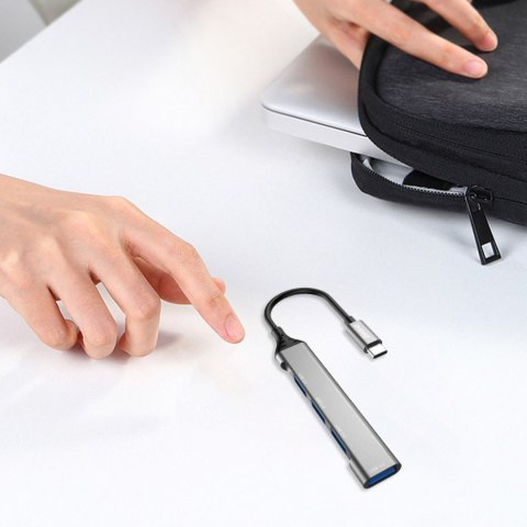 Adapter rozdzielacz HUB z gniazda USB-C na 4x USB czarny szary Adapter rozdzielacz HUB z gniazda USB-C na 4x USB czarny szary