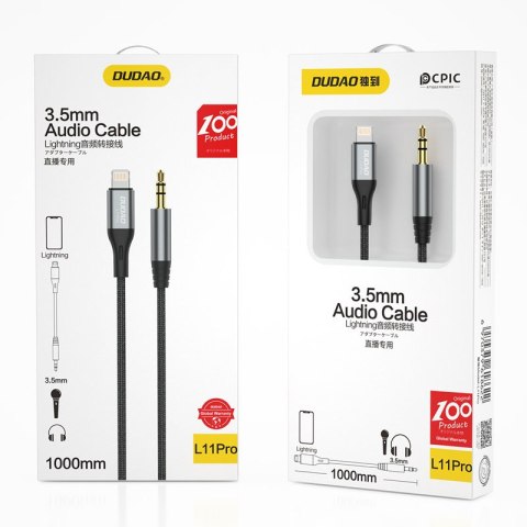 Kabel audio AUX w oplocie bawełnianym iPhone Lightning - mini jack 3.5mm 1m szary Kabel audio AUX w oplocie bawełnianym iPhone Lightning - mini jack 3.5mm 1m szary
