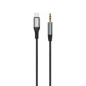 Kabel audio AUX w oplocie bawełnianym iPhone Lightning - mini jack 3.5mm 1m szary Kabel audio AUX w oplocie bawełnianym iPhone Lightning - mini jack 3.5mm 1m szary