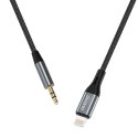 Kabel audio AUX w oplocie bawełnianym iPhone Lightning - mini jack 3.5mm 1m szary Kabel audio AUX w oplocie bawełnianym iPhone Lightning - mini jack 3.5mm 1m szary